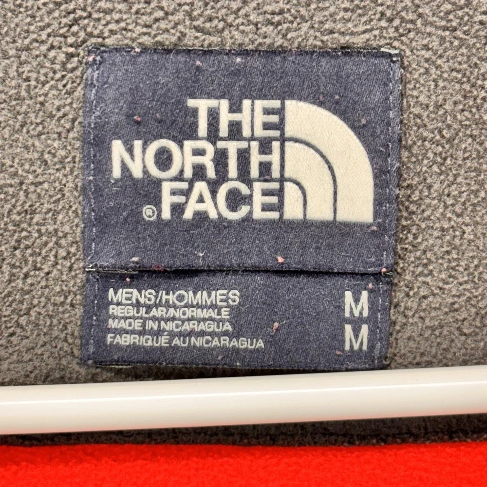 The North Face Jacket Mens Medium Gray Red‎ Fleece 1/4 Zip Pullover Pockets